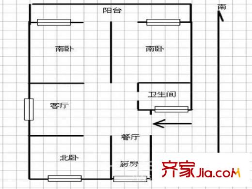 百步坡住宅戶型圖戶型圖 3室 3室2廳1衛(wèi)1廚