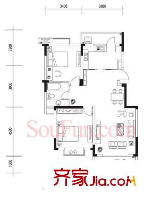 鉑領(lǐng)公寓小區(qū)戶型圖戶型圖 2室 2室1廳1衛(wèi)1廚