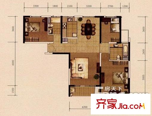 仁恒江灣城三期戶型圖戶型圖 3室 