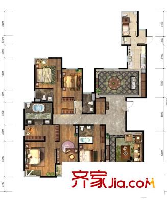 仁恒江灣城三期戶型圖戶型圖5室 
