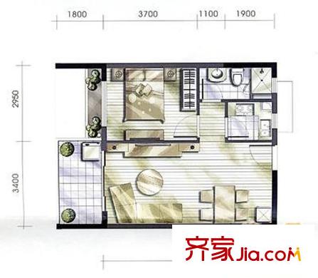 百通建安小區(qū) 1室 戶型圖