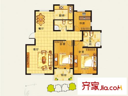 雍翠華苑戶型圖L戶型及位置圖 3室2廳1衛(wèi)1廚