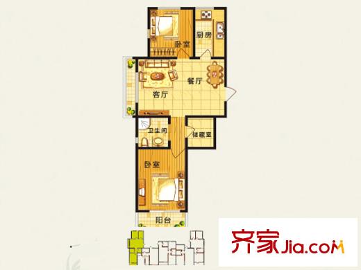 雍翠華苑戶型圖E戶型及位置圖 2室2廳1衛(wèi)1廚