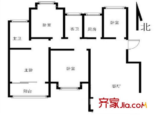 奧體新城翠杉園戶型圖 戶型圖 3室 3室2廳2衛(wèi)1廚
