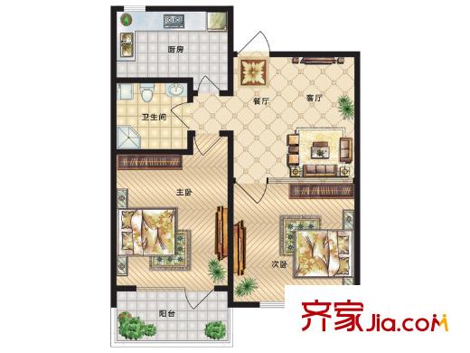 雍翠華苑戶型圖B戶型及位置圖 2室2廳1衛(wèi)1廚