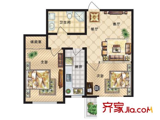 雍翠華苑戶型圖D戶型 2室2廳1衛(wèi)1廚