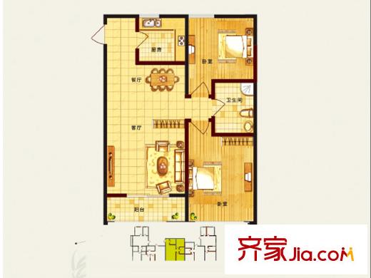 雍翠華苑戶型圖C戶型及位置圖 2室2廳1衛(wèi)1廚