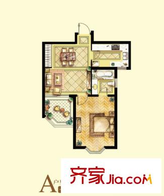 瀾郡戶型圖一期標(biāo)準(zhǔn)層A戶型 1室2廳1衛(wèi)1廚