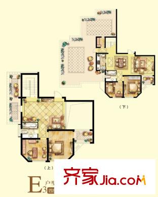 瀾郡戶型圖躍層E3戶型 4室3廳2衛(wèi)1廚