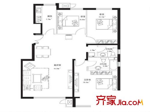 松林谷花園三期戶型圖戶型圖 3室 3室2廳2衛(wèi)1廚