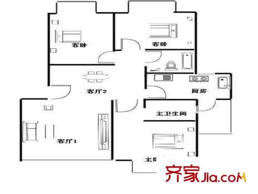 松林谷花園三期戶型圖戶型圖 3室 3室2廳2衛(wèi)1廚
