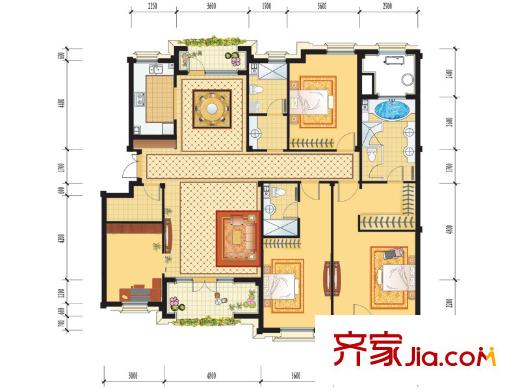 綠城理想之城御園戶型圖C3 4室2廳3衛(wèi)1廚
