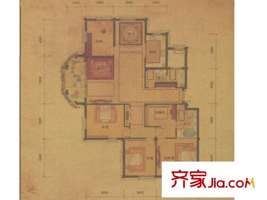 綠城理想之城御園戶型圖C1 4室2廳2衛(wèi)1廚