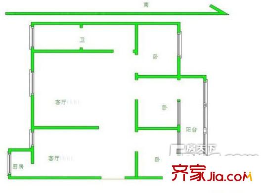 時花公寓戶型圖戶型圖 3室 3室2廳1衛(wèi)1廚