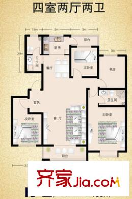 新華錦鴻仕雅居戶型圖 K戶型 4室2廳2衛(wèi)1廚