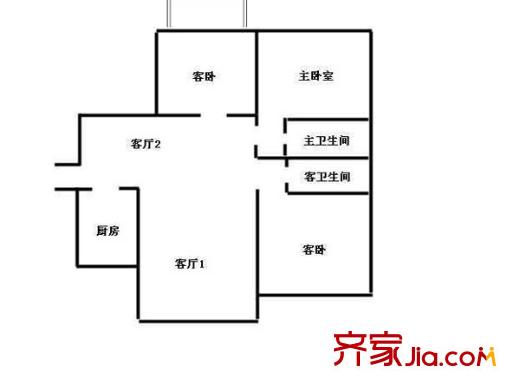 宏景公寓戶型圖戶型圖 3室 3室2廳2衛(wèi)1廚