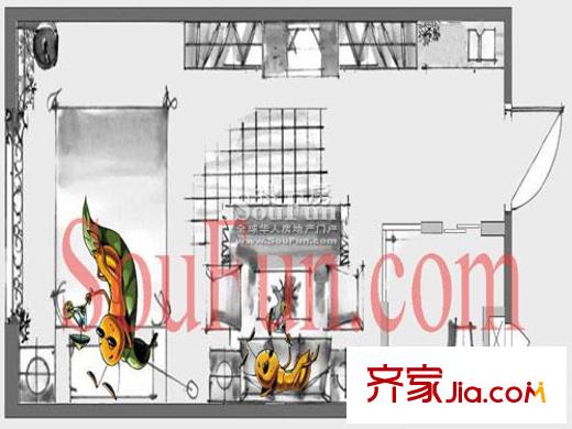 西祠胡同戶型圖戶型B 1室1衛(wèi)