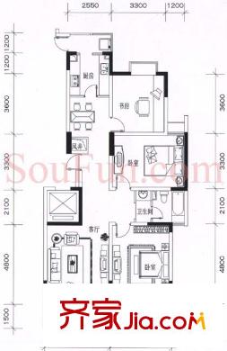 新百花園戶型圖戶型圖 3室 3室2廳1衛(wèi)1廚