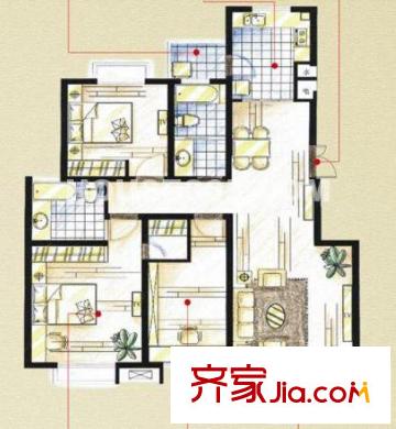 北晨雅居戶型圖2期4-6#標(biāo)準(zhǔn)層A戶型 3室2廳1衛(wèi)1廚