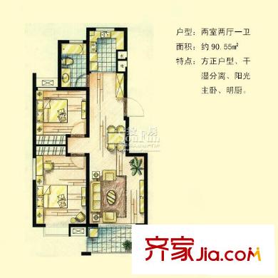 北晨雅居戶型圖戶型f 2室2廳1衛(wèi)1廚