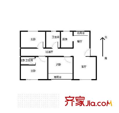 藍(lán)山國際公寓戶型圖 戶型圖 3室 3室2廳2衛(wèi)1廚