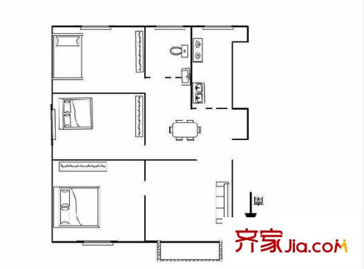 金基公寓戶型圖戶型圖  3室 3室2廳1衛(wèi)1廚