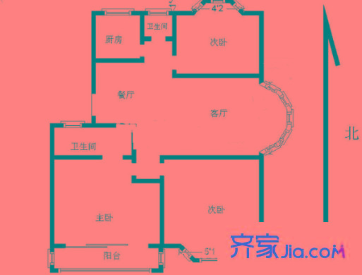 愛達花園紫藤園戶型圖戶型圖 3室 3室1廳2衛(wèi)1廚
