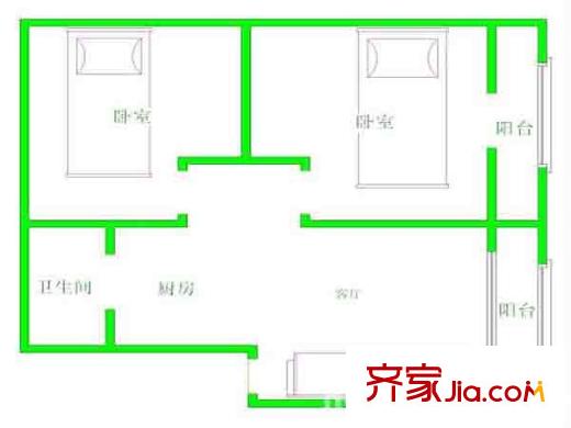 老虎橋住宅戶型圖戶型圖 2室 2室1廳1衛(wèi)1廚