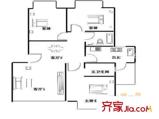 東郊美樹(shù)苑戶型圖戶型圖 3室 3室2廳2衛(wèi)1廚