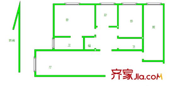 定淮門住宅戶型圖戶型圖 3室 3室2廳1衛(wèi)1廚