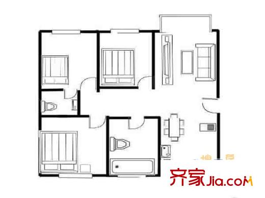 鎖金二村戶型圖戶型圖 3室 3室1廳1衛(wèi)1廚
