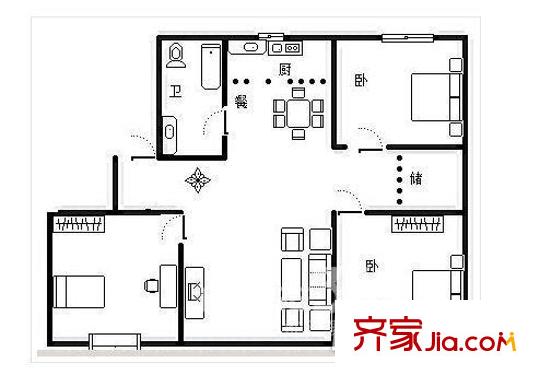 鎖金二村戶型圖戶型圖 3室  3室1廳1衛(wèi)1廚