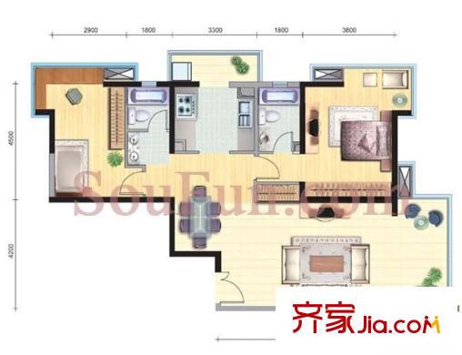 蔚藍(lán)之都戶型圖戶型圖  2室 2室2廳2衛(wèi)1廚