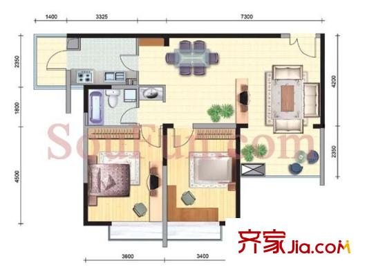 蔚藍(lán)之都戶型圖戶型圖  3室 3室1廳1衛(wèi)1廚