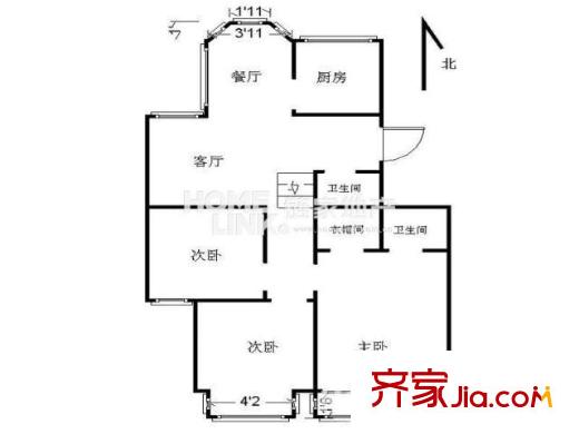金陵世家戶型圖戶型圖 3室 3室2廳2衛(wèi)1廚