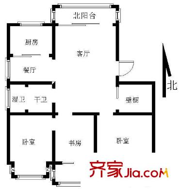 銀城寶船聽濤戶型圖戶型圖 3室 3室2廳1衛(wèi)1廚