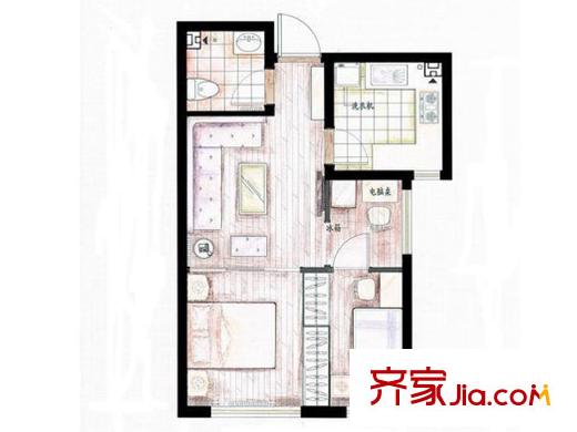 海岸華府26#高層58平戶型圖（售完） 2室1廳1衛(wèi)1廚