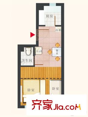 海岸華府2#精裝公寓A戶型 1室1廳1衛(wèi)1廚