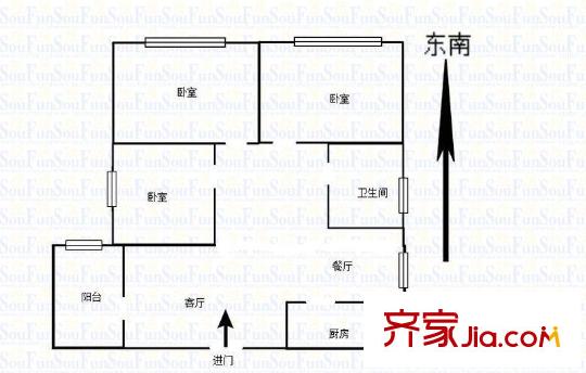 金盾公寓戶型圖戶型圖 3室 3室2廳1衛(wèi)1廚