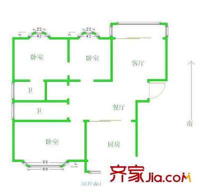鴻仁名居戶型圖戶型圖 3室 3室1廳1衛(wèi)1廚