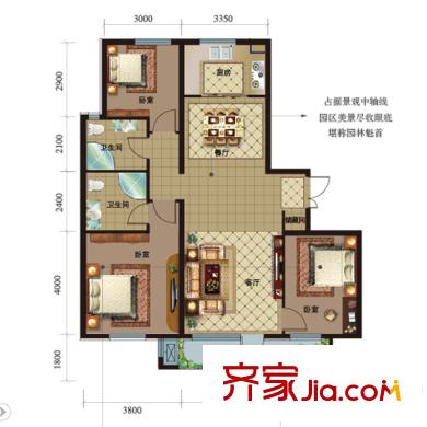 綠城理想之城藍岸戶型圖藍岸南區(qū)F4戶型 3室2廳2衛(wèi)1廚