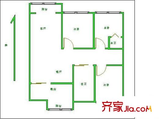 金陵名人居戶型圖戶型圖 3室 2室1廳1衛(wèi)1廚