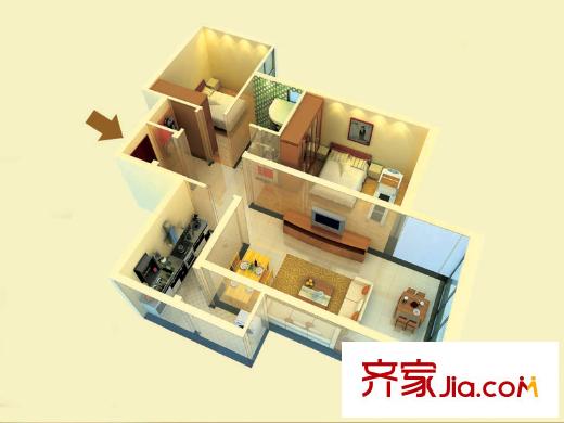 綠島印象戶(hù)型圖E戶(hù)型 2室2廳1衛(wèi)1廚