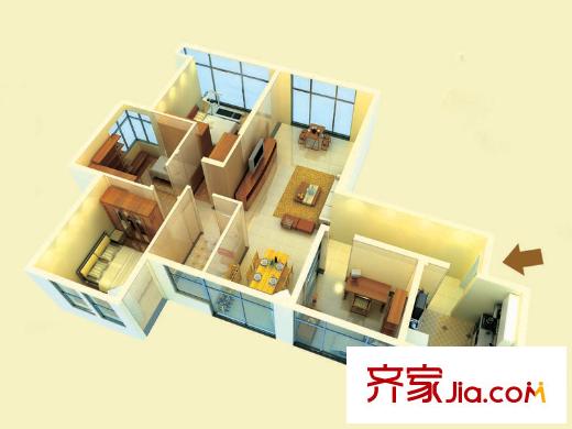 綠島印象戶(hù)型圖D戶(hù)型 4室2廳1衛(wèi)1廚