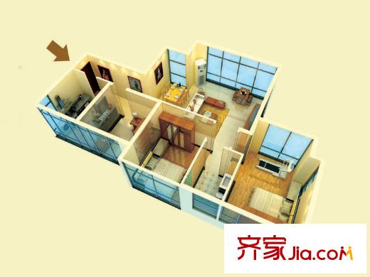 綠島印象戶(hù)型圖B戶(hù)型 3室2廳1衛(wèi)1廚