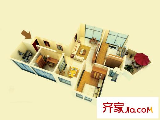 綠島印象戶型圖A3戶型 3室2廳1衛(wèi)1廚