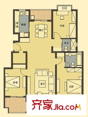 同仁康橋水岸戶型圖E 3室2廳2衛(wèi)1廚