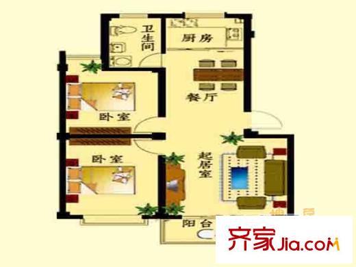 攬翠苑戶型圖戶型圖 2室 2室2廳1衛(wèi)1廚