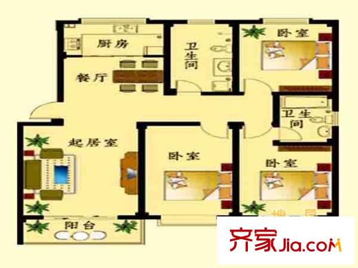 攬翠苑戶型圖戶型圖 3室 3室2廳2衛(wèi)1廚