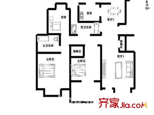 泰潤(rùn)公寓戶型圖戶型圖 3室 3室2廳2衛(wèi)1廚